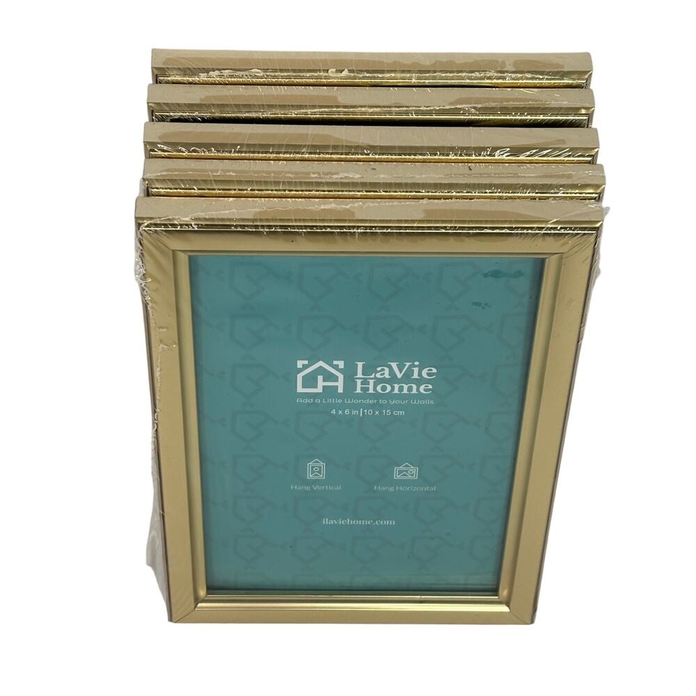 LaVie Home 4x6 Gold Picture‎ Frame Set of 5 | Wall or Table Display